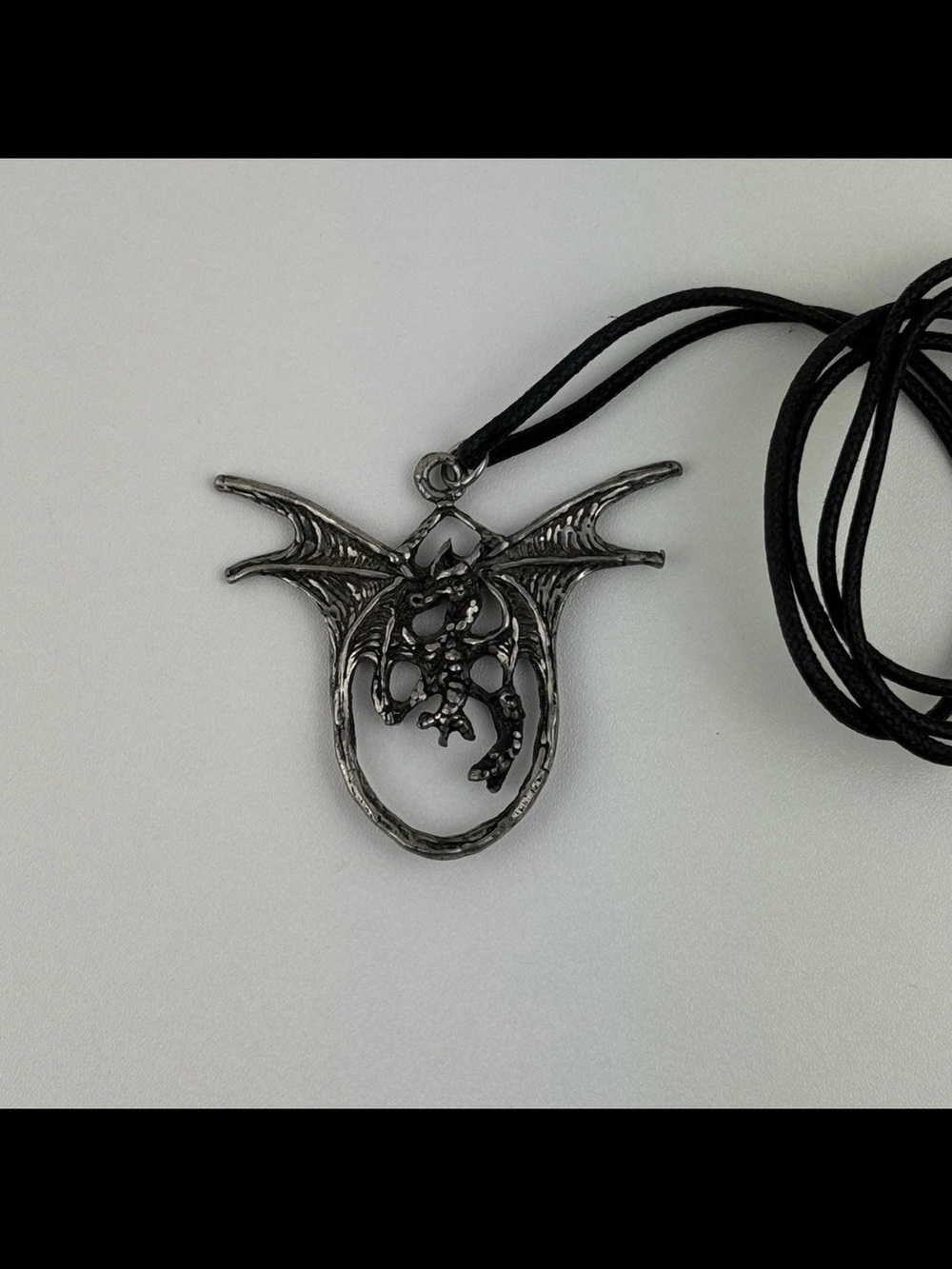 Oxidized Antique Silver Pewter Dragon Pendant Necklace Medieval Gothic Ren Faire
